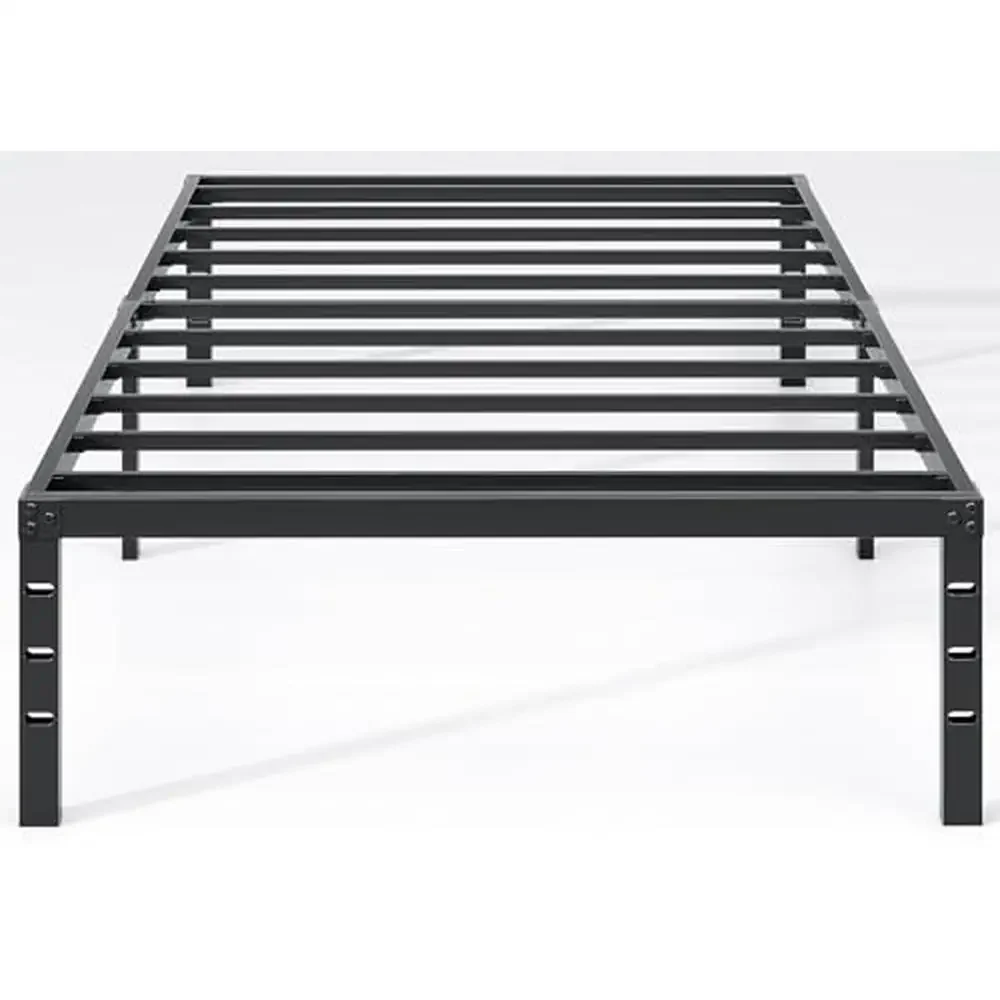 Metal Platform Bed Frame Twin Size Heavy Duty Sturdy Storage Space Squeak Resistant Polished Finish Alloy Steel 660lbs Capacity