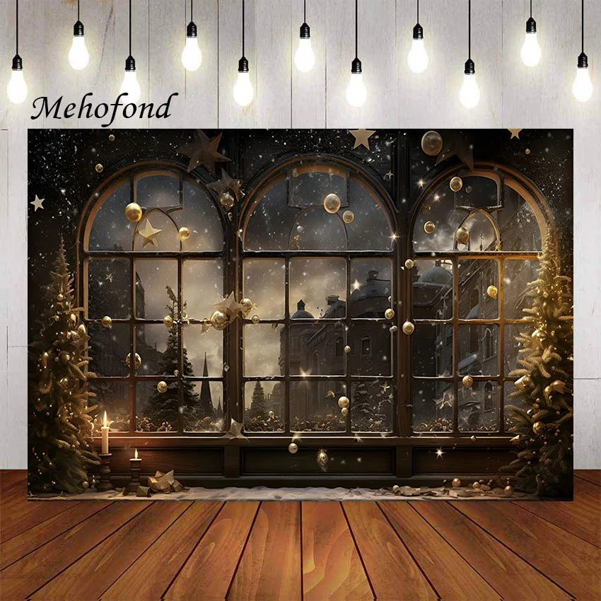 Mehofond Photography Background Christmas Night Window Winter Snow Xmas Trees Kids Family Portrait Decor Backdrop Photo Studio