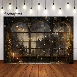 Mehofond Photography Background Christmas Night Window Winter Snow Xmas Trees Kids Family Portrait Decor Backdrop Photo Studio