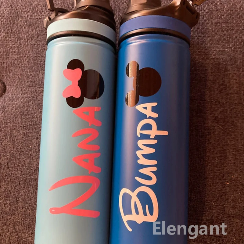 Disney-pegatinas de vinilo personalizadas con nombre, calcomanías de Mickey y Minnie para botella de agua, taza, teléfono, decoración de portátil