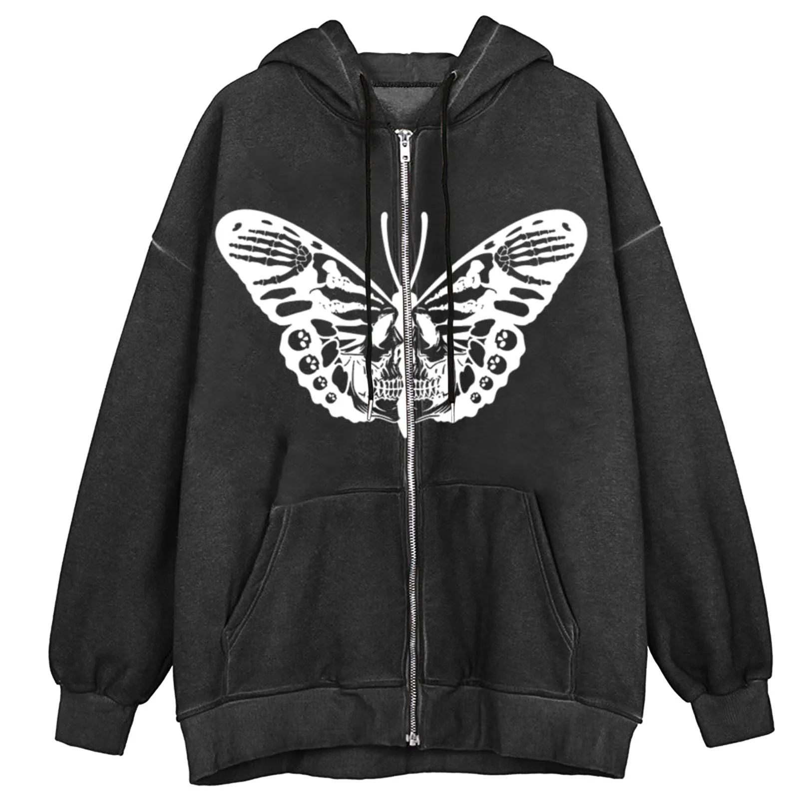 

Butterfly Print Hooides Jackets Women Vintage Tide Loose Casual Zippper Outwears Harajuku Gothic y2k Street Sweatshirts Cardigan