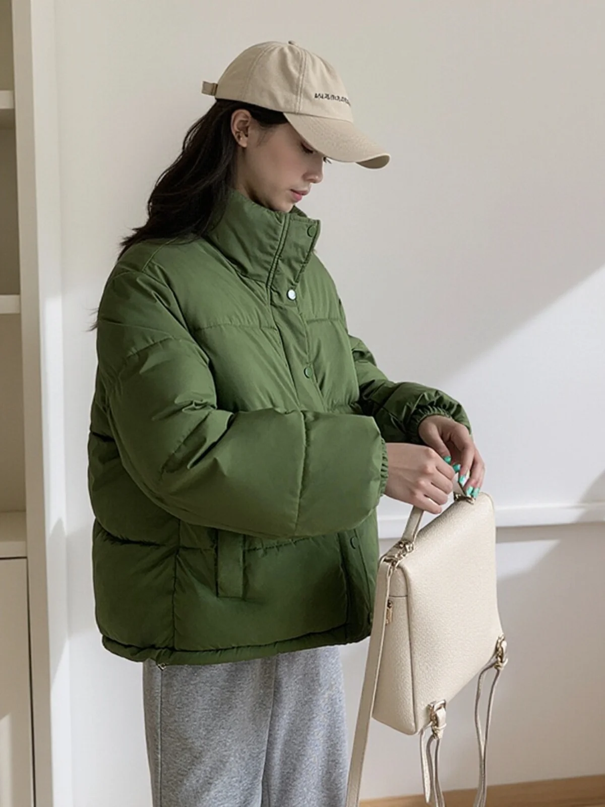 Sli ort Thiened Cotton Jaet Damen Winter Warm Faionable Koreanische Version Loose Fit Pure Color Button-Down-Mantel