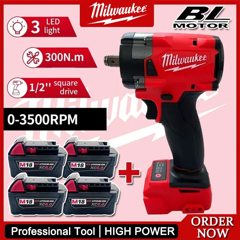 

Milwaukee 300NM Electric Cordless Wrench Brushless Screwdriver Impact Drill Power Tools Car Truck Repair For Milwaukee Battery