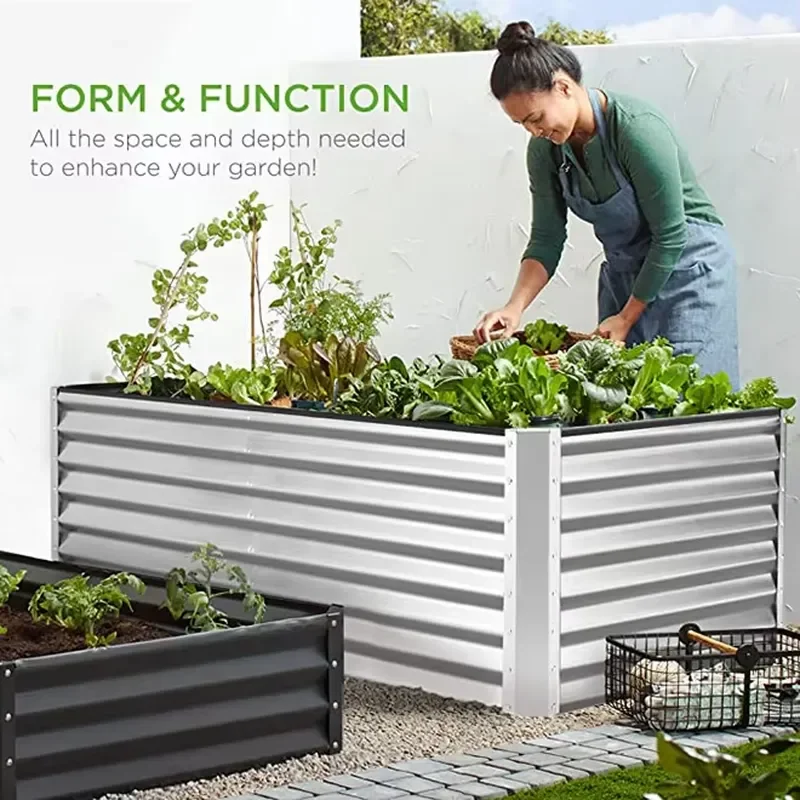 for Silver Rectangular Raised Garden Bed Custom Sizes Galvanized Metal Planter Boxes for Outdoor Vegetables Flowers Herbs
