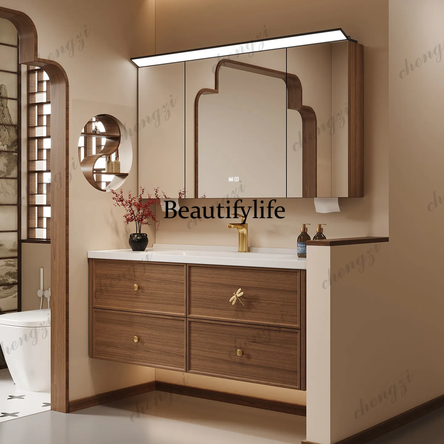 New Song's Aesthetics Bathroom Cabinet Ceramic Integrated Basin Toilet Wash Table Ancient Style