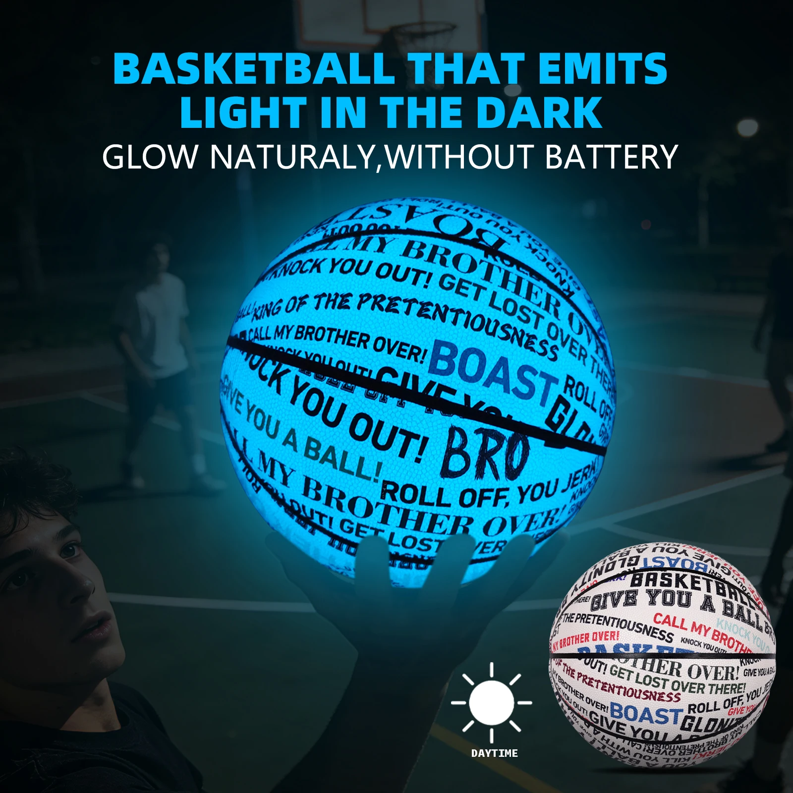 كرة سلة متوهجة لهدايا الأولاد والبنات، جلد مركب عالي الجودة مقاس قياسي 6&7 كرات زرقاء مضيئة للاستخدام الليلي في الشارع #1