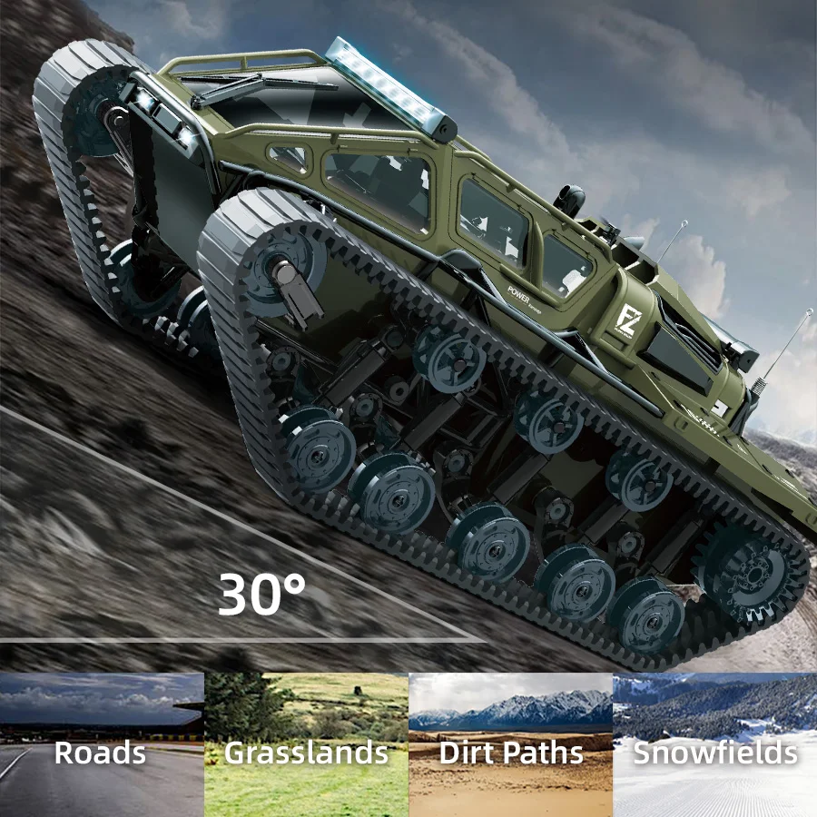 

2.4G Wireless RC All-Terrain Off-Road Vehicle & Tracked Tank - 360° Spin in Place, Simulated Movable Hatch | Toy for Boys