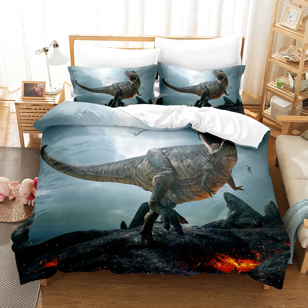 Imagem -02 - Dinosaur Bedding Sets Duvet Cover Conjunto com Fronha Gêmeo Completo Rainha King Bedclothes Linho 3d