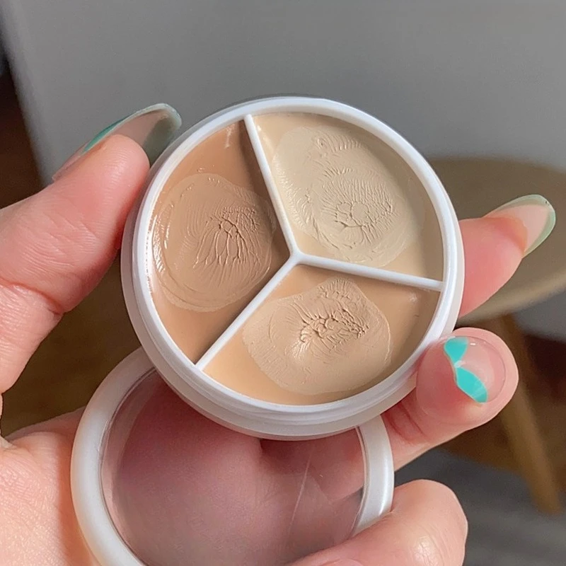 Three-Tone Mineral Foundation Non-Caking Concealer Acne Scar & Dark Circle Corrector Under-Eye Brightening Makeup