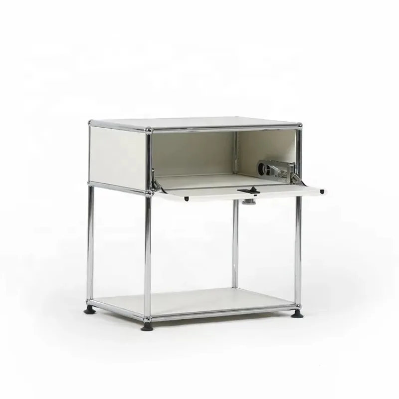 Modern minimalist stainless steel white bedside table modular metal bedside table bedroom hotel villa apartment
