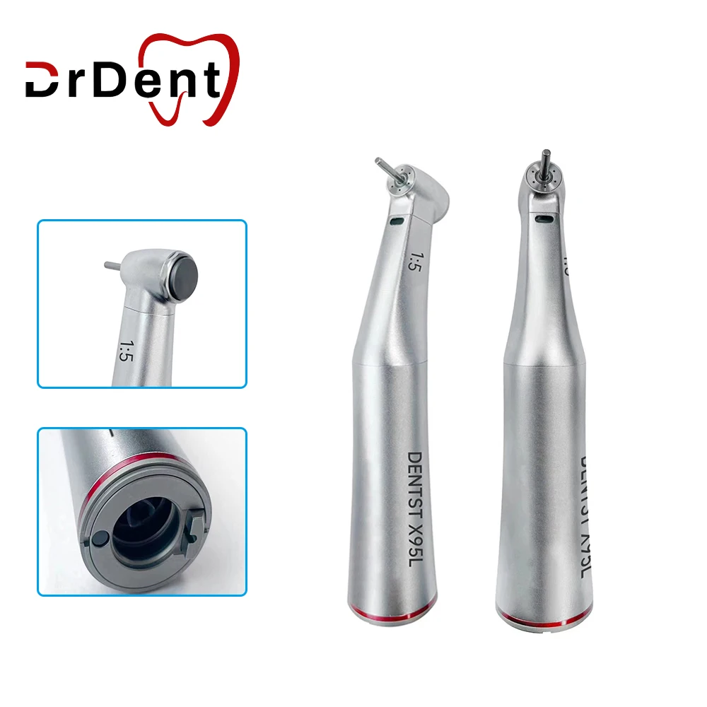 

Dental DENTST Contra Angle Handpiece Push Button 1:5 Increase Speed Handpiece StandarHead X95L Inner Water Spray Red Ring