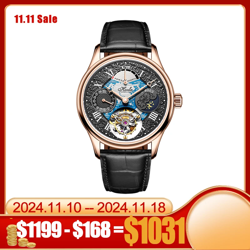 Haofa TIANGONG Tourbillon Automatic Movement Watch Men Day And Date Mechanical Watch for Men Moon Phase orologio uomo 8003