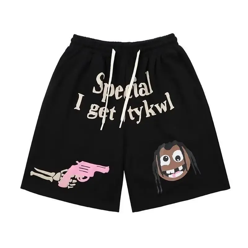 Summer Shorts Gun Element Print Women Man Knee Pants Harajuku female Loose High Waist Five Point Pants Cartoon y2k Man Shorts