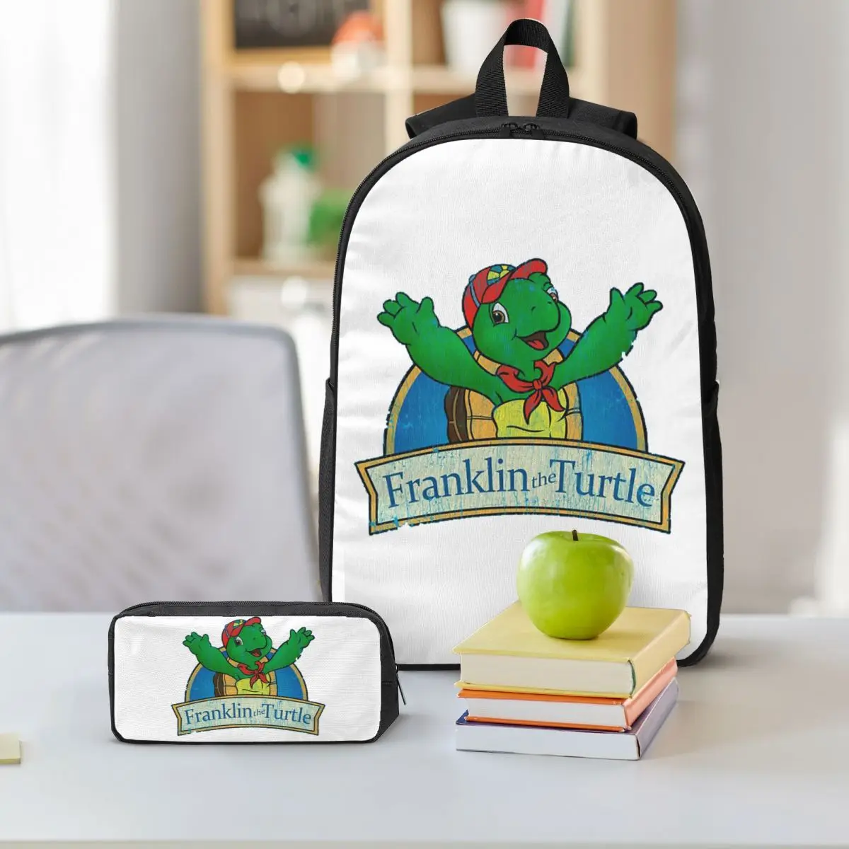 Vintage Franklin The Turtle Backpack Boys Girls BookBag School Bag Shoulder Bags 3ps Insulated Lunch Bag Pencil Case