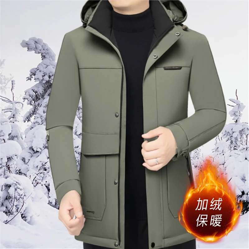 

Hooded Men's Winter Jacket Coat Fleece Lining Ourdoor Men's Winter Jacket Coat Korean Winter Jackets for Men's Winter Coats