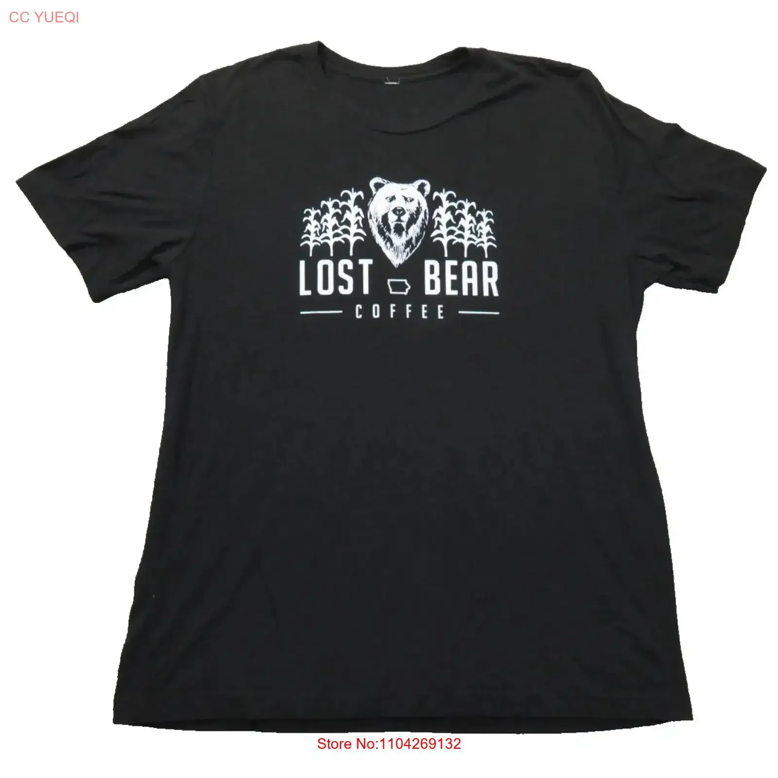 VTG XL Lost Bear Coffee Get IOWA Local Brew Black and white T Shirt Adult long or short sleeves vintage Washed homme Soft