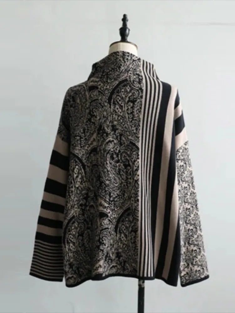 Beautyblue-suéter a rayas para mujer, jerséis a rayas a la moda, Tops de manga larga de diseño holgado, ropa elegante de invierno para mujer