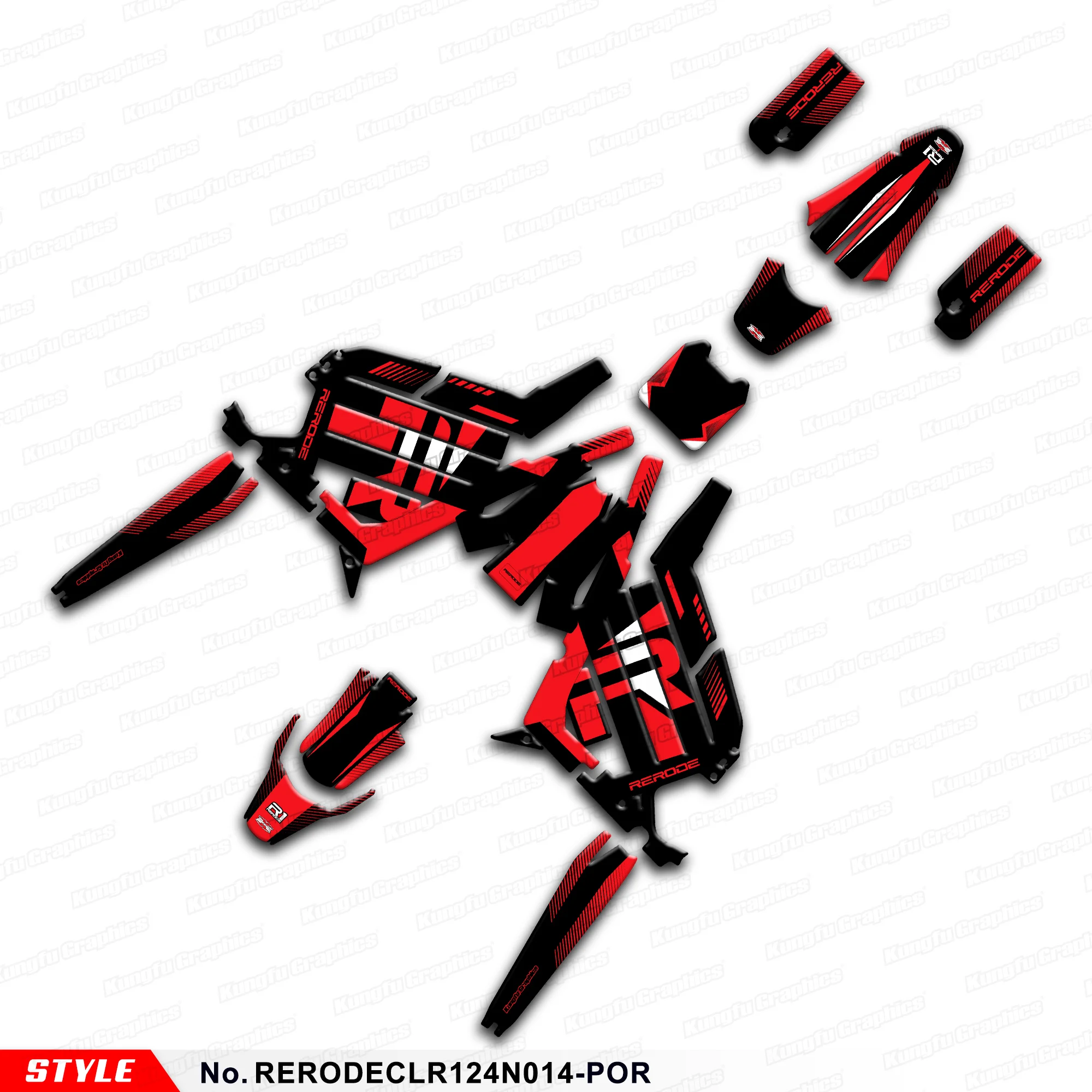 JY RACING Motorcycle Graphics Stickers Complete for Dirt eBike Rerode R1 R 1,Black Red, Rebuild Kit, RERODECLR124N014-POR
