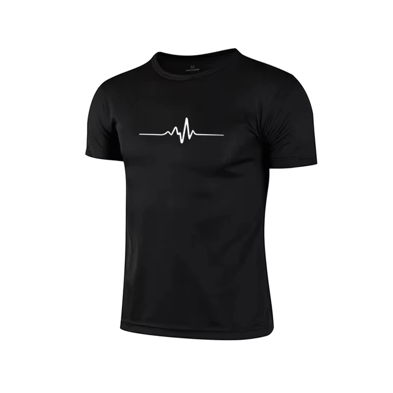 Unisex T‑shirt Heartbeat Pulse Line Graphic Tee Crew Neck Short Sleeve Minimal Simple Electrocardiogram Symbol Print Casual Top