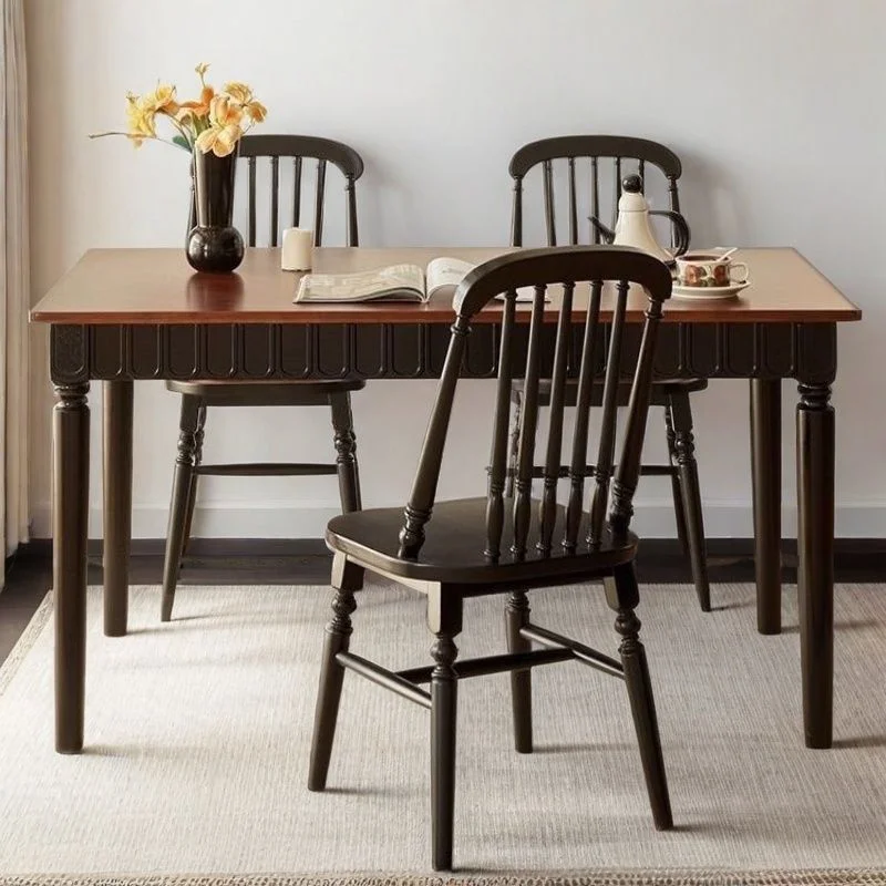 Medieval French Solid Wood Backrest Dining Chair Household Upholstery Simple Chair Hermoso Y Elegante Dining Room Furniture