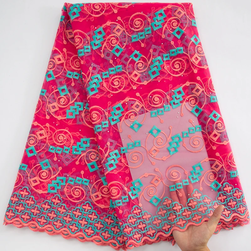 아프리카 자수 얇은 명주 그물 레이스 원단, 프렌치 메쉬 레이스 원단, 2024 하이 퀄리티 크리스탈, 럭셔리 이브닝 원피스, A3619