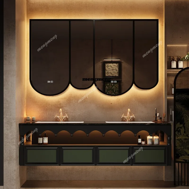 

Oak bathroom cabinet combination toilet double basin washstand cabinet smart mirror cabinet combination