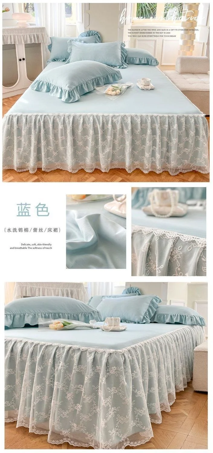 Spitzen bett rock und Kissen bezug, Bettdecke, Bettdecke, Blatt, Anti-Rutsch, Schutz, Beige, Prinzessin, 3 Stück – Detail 15