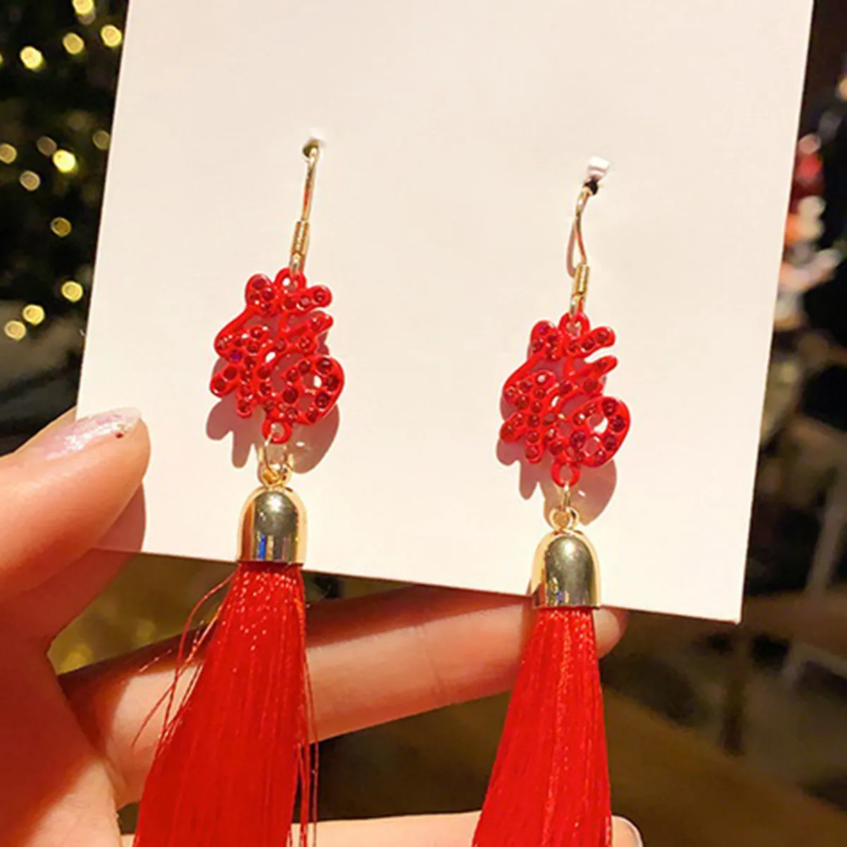 National Style Fortune Eardrop Alloy Rhinestone Tassel Long Earring for Women Chinese Wedding Festival Bride Mood Enhancing