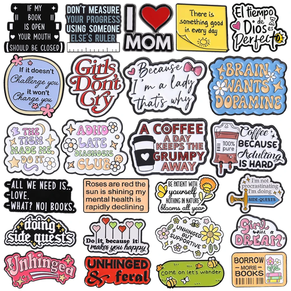 Cartoon-Buchstaben-Emaille-Brosche, Anstecknadel, Buchaufkleber, Kaffee-Ballon-Blumen-Text, Leihkarten-Metall-Kreativ-Abzeichen, Punk-Schmuck