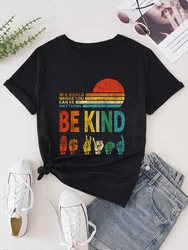 Be Kind Autism Awareness Print Short Sleeved Casual Women T-shirt Round Neck Women Graphical Female Summer T shirt Clothing Tee