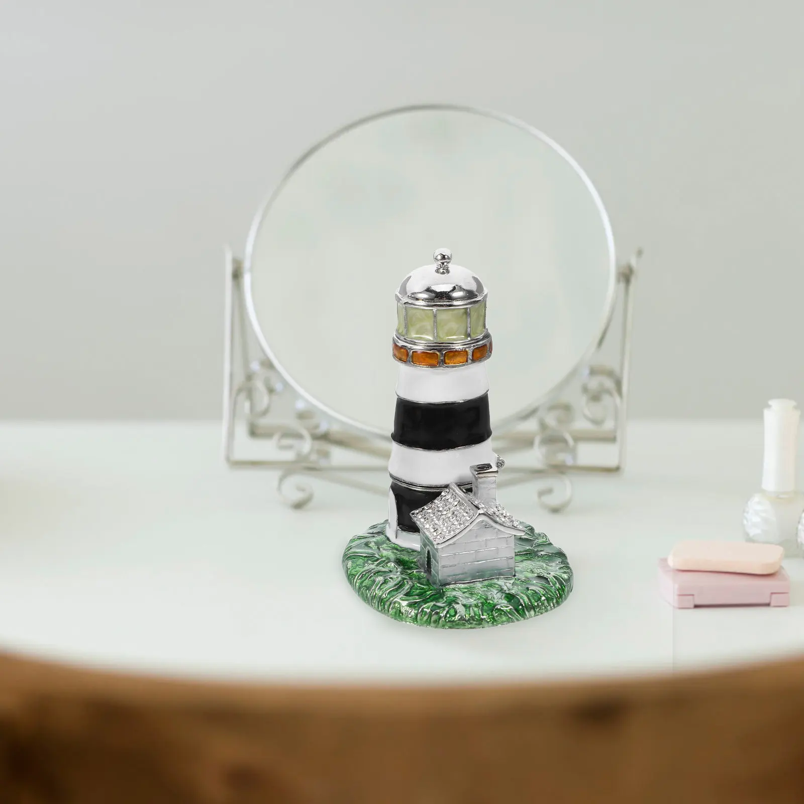 

Металлическая шкатулка для украшений в форме маяка, декоративный футляр для хранения колец, серег, ожерелий, винтажный стиль, для дома и туалетного столика