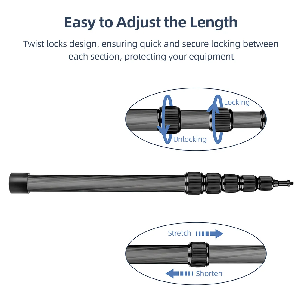 Handheld Microphone Boom Arm Extendable Mic Arm Carbon Fiber Boom Pole for Microphone with 1/4Inch Screw & Thread with Foam Grip