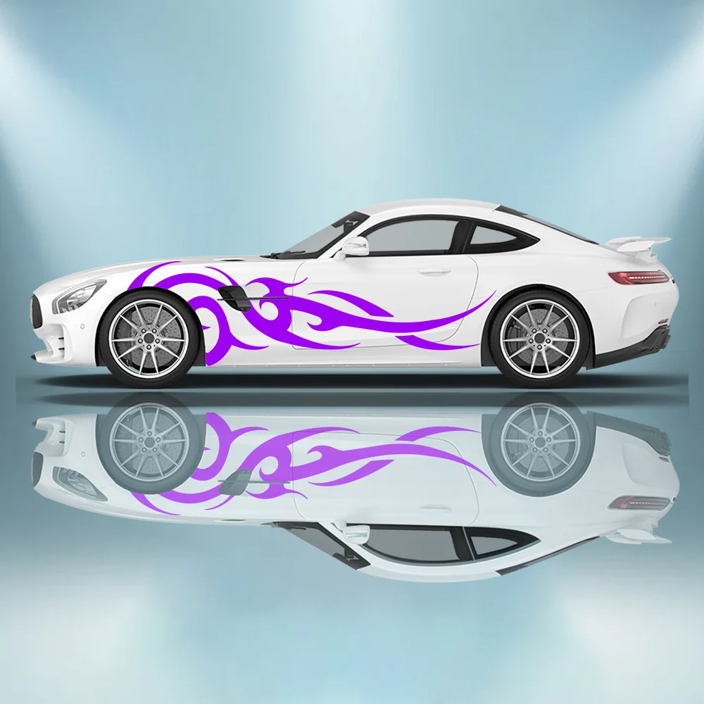 

Модифицированный фиолетовый пламя гоночного автомобиля, боковая наклейка, декор, ПВХ, водонепроницаемая, устойчивая к царапинам наклейка, защита автомобиля, автоаксессуары в подарок