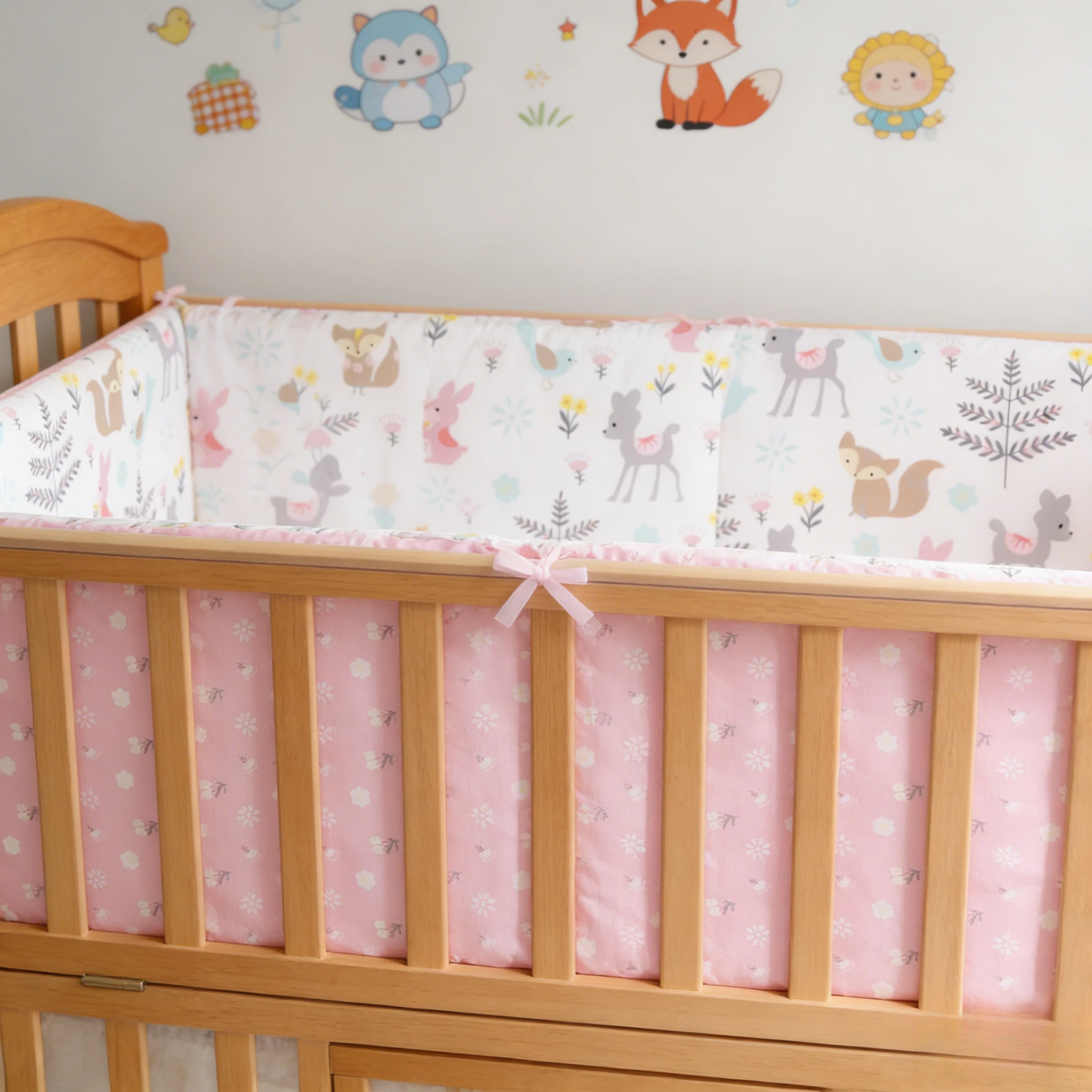 ピンクのコットンベビーベッドバンパー ソフト衝突防止ベッドガ - Baby Nursery Glider のレビューと価格