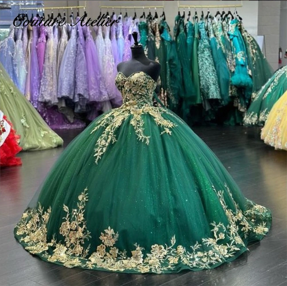 

Винтажные зеленые мексиканские платья Quinceanera милой Хауэр, бальное платье 2024, милые платья принцессы 16, кружевные свадебные платья с аппликацией