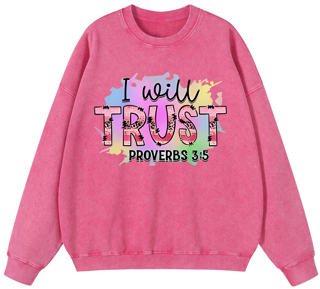 

I Will Teust Proverbs 3:5 Women Vintage Washed Cotton Sweatshirt Hipster Casual Pullover Hoody Autumn Fleece Fashion Clothing