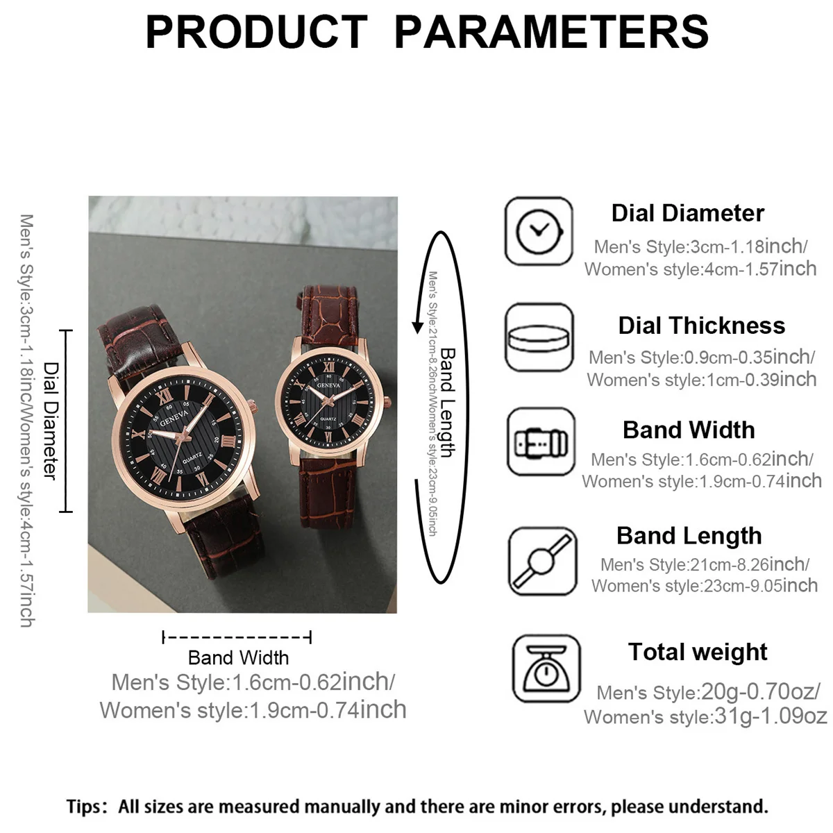 2PCS Fashion Couple Set Watches Luxury Men Women Business Casual Leather Quartz Watch Simple Brown Wristwatch