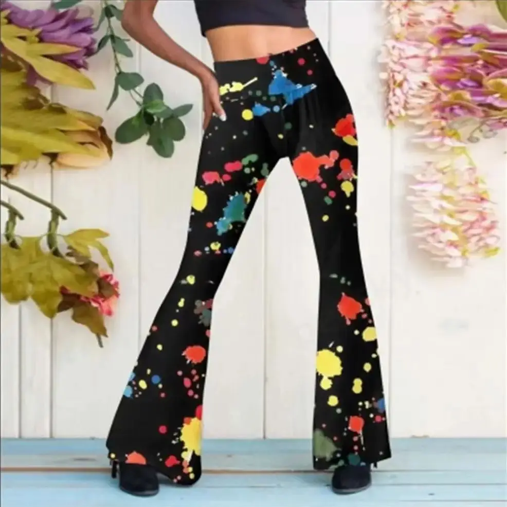

Ladies tie dye casual bell bottom pants, high waisted wide leg pants, long pants, casual pants