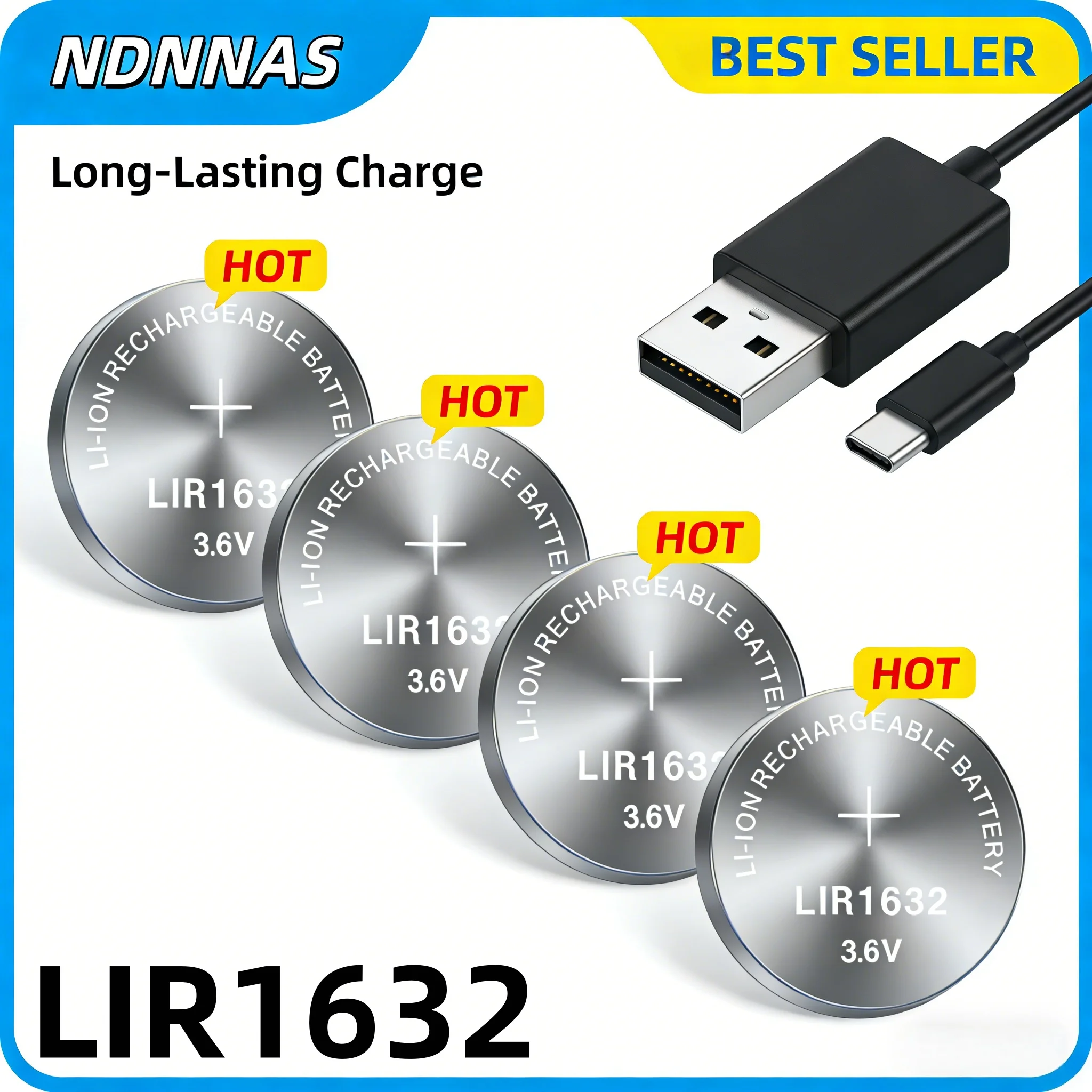 

LIR1632 3.6V Rechargeable Lithium Button Battery 1-10PCS High Capacity for Watch, Remote Control, Calculator