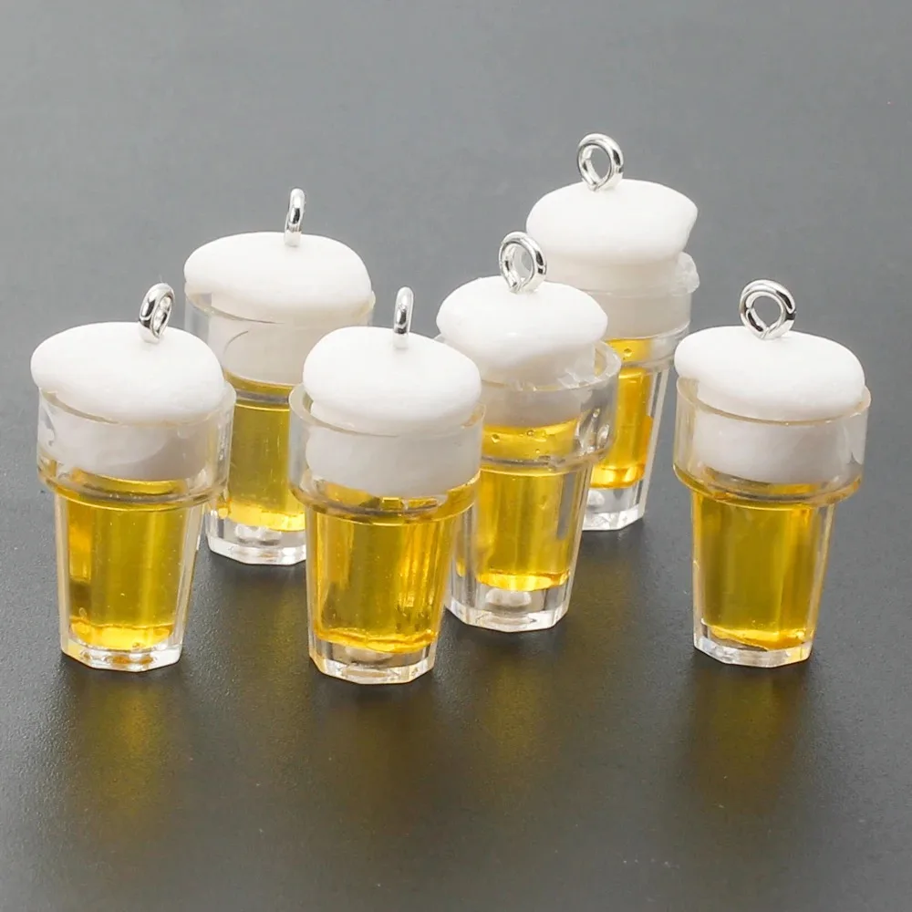 2pcs Cute Foamy Beer Cup Resin Charms Bubbling Drink Bottles Pendant for Diy Necklace Earring Keychain Jewelry Making Supplies