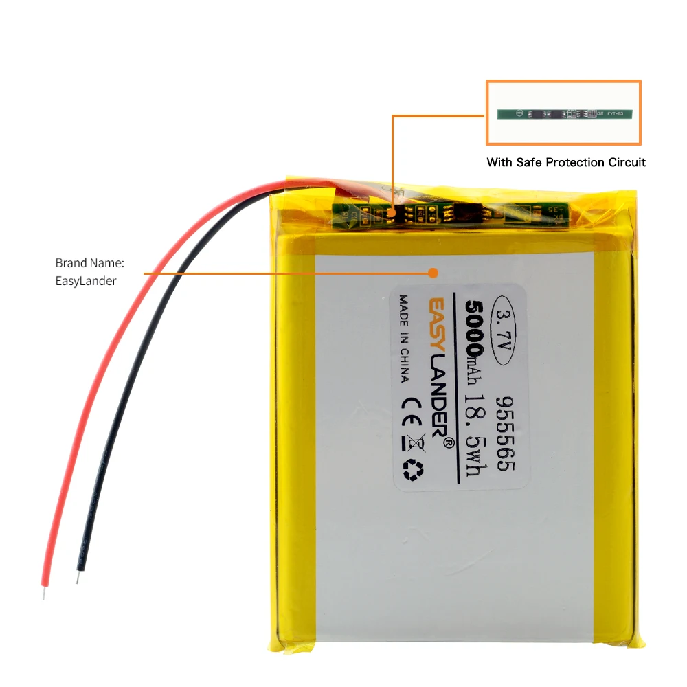 PH JST XH 1.0 1.25 1.5 2.0 2.54 التوصيل 955465 955565   3.7 فولت 5000 مللي أمبير بطارية ليثيوم بوليمر قابلة للشحن تستخدم لنظام تحديد المواقع DVD DVR