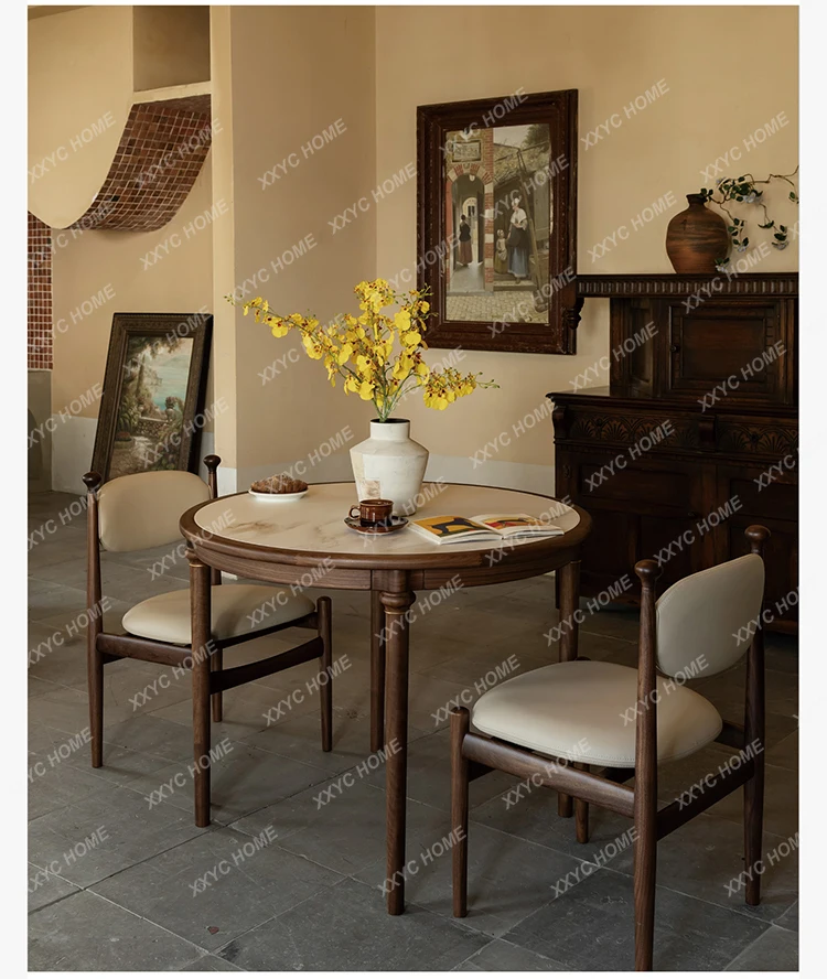 

Round table rock slab retro dining table household small apartment fashionable household simple