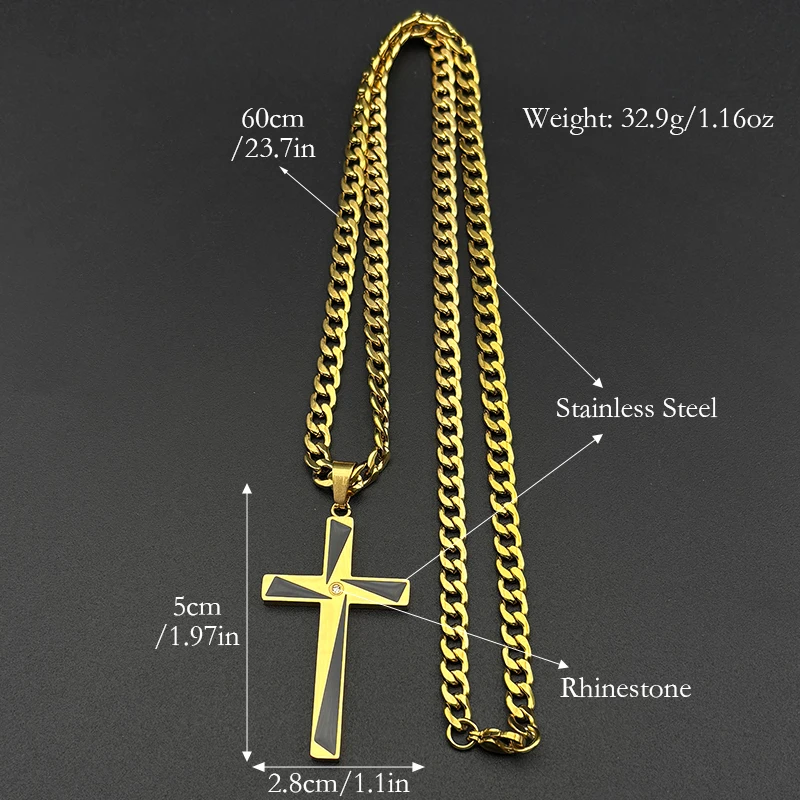 كريستيان الصليب الفولاذ المقاوم للصدأ يسوع المسيح الراين قلادة قلادة للرجال الذهب اللون الهيب هوب سلسلة القلائد مجوهرات #6