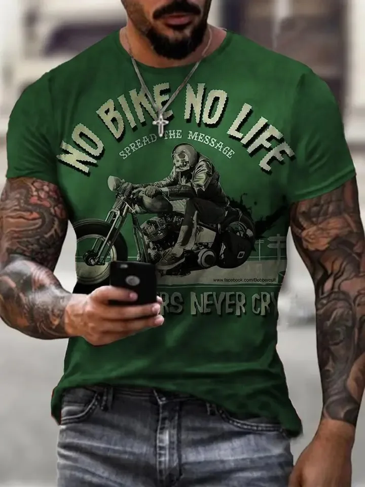 2024 Motorcycle Biker Printed Men\'s T Shirts  Oversized Vintage T-Shirts Summer Casual Clothing Sports Hip Hop Short Sleeve Tops