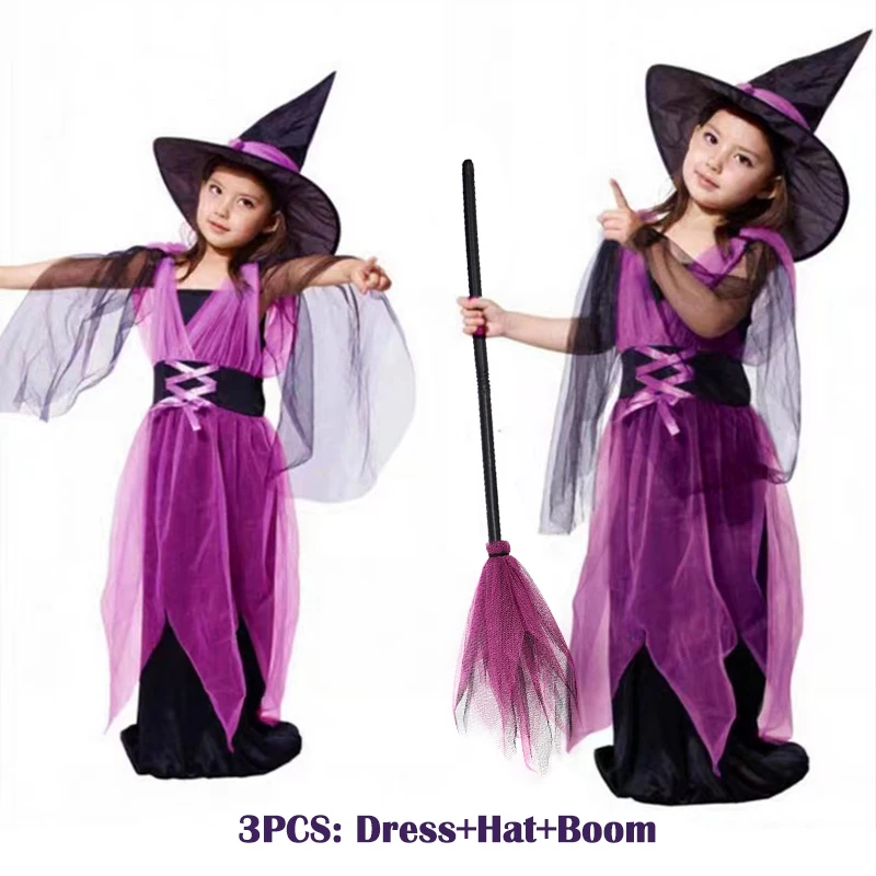 2023 Halloween Costume for Kids Girls Pumpkin Witch Vampire Cosplay Fancy Dress Children Carnival Party Cape Dresses Set 1-12Yrs