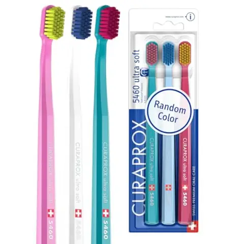 Curaprox CS 5460 Ultra-Soft Toothbrush for Sensitive Teeth and Gums Gentle Plaque Removal 3-Pack Random Colour
