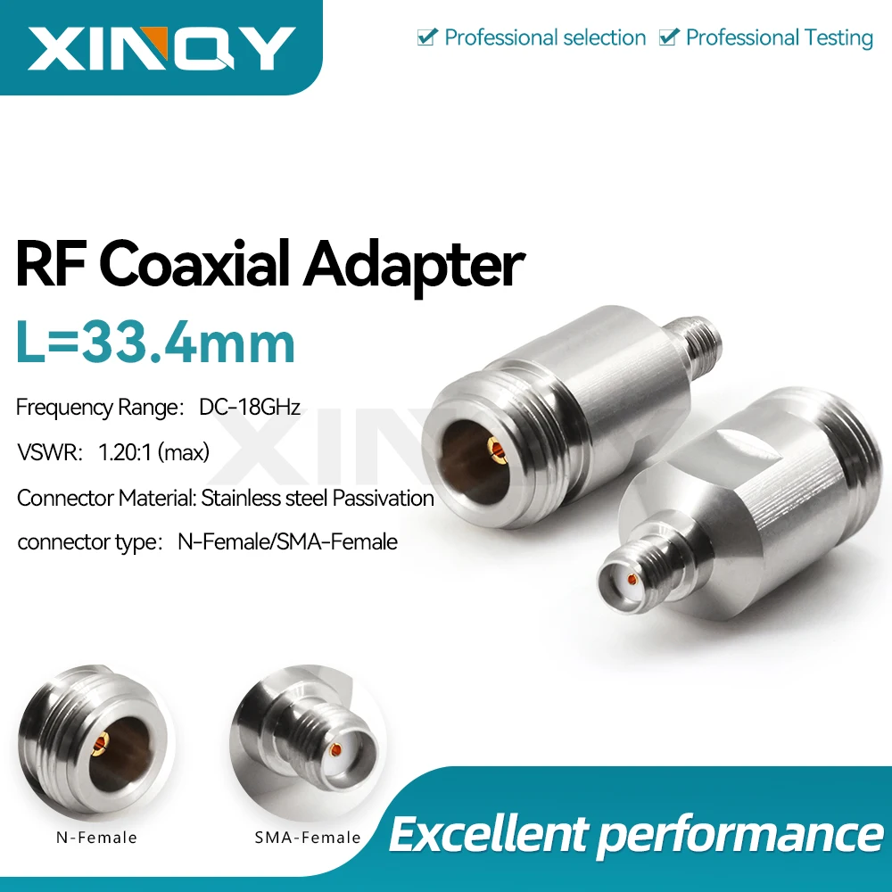 xinqy-n型（メス）-sma型（メス）rf同軸アダプター、50オーム、18ghz、高周波対応ステンレス製コネクター
