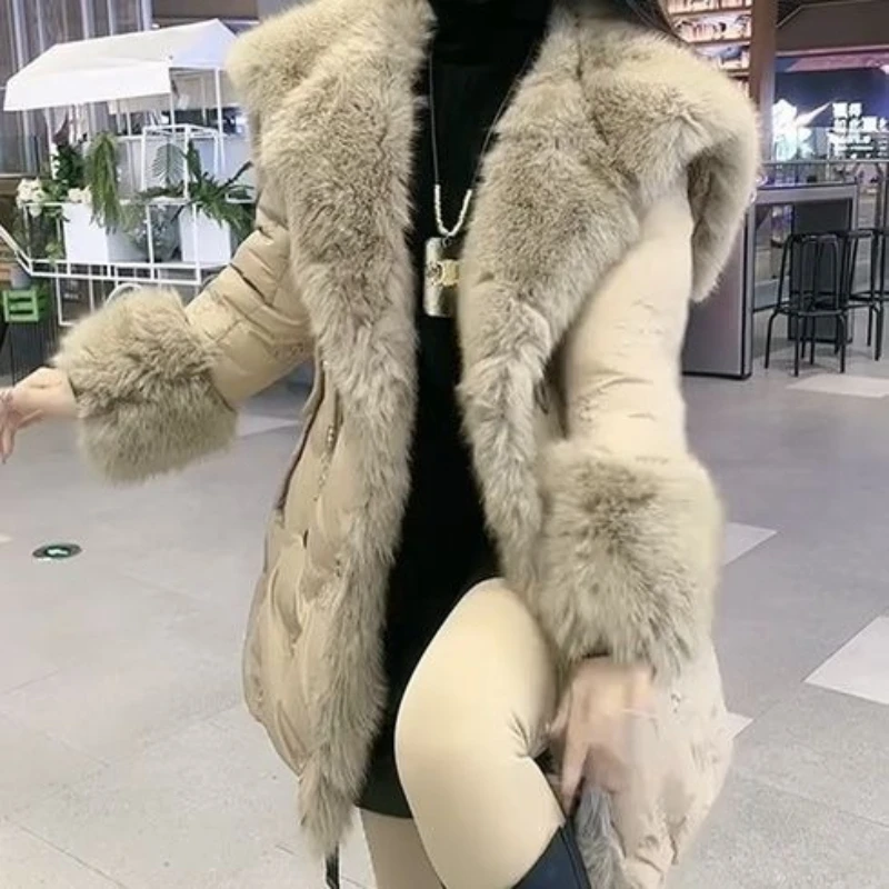 Fashionable winter new Korean version down cotton jacket women's large fur collar elegant slimming medium long thick jacket