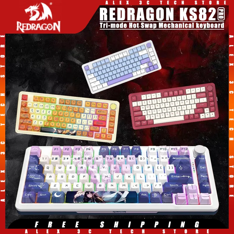 

Механическая клавиатура REDRAGON KS82 Pro, трехрежимная беспроводная клавиатура 2,4 ГГц с горячей заменой, 82 клавиши, индивидуальная игровая клавиатура, ПК