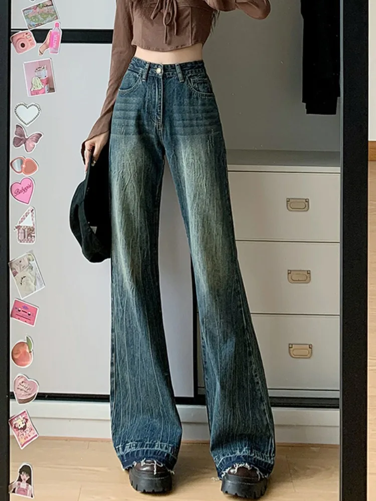 American High Street Vintage Denim Flare Pants Womens Pantalones De Mujer 2023 Fashion Street Y2K Jeans pantaloni a ferro di cavallo femminili